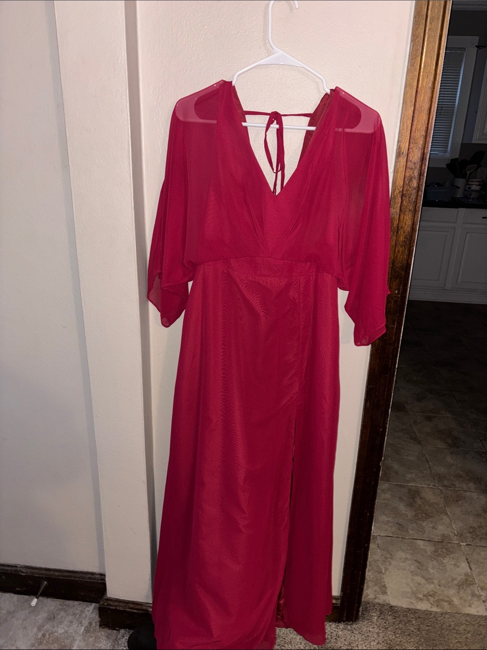 Azazie Red Chiffon V-Neck Maxi Dress